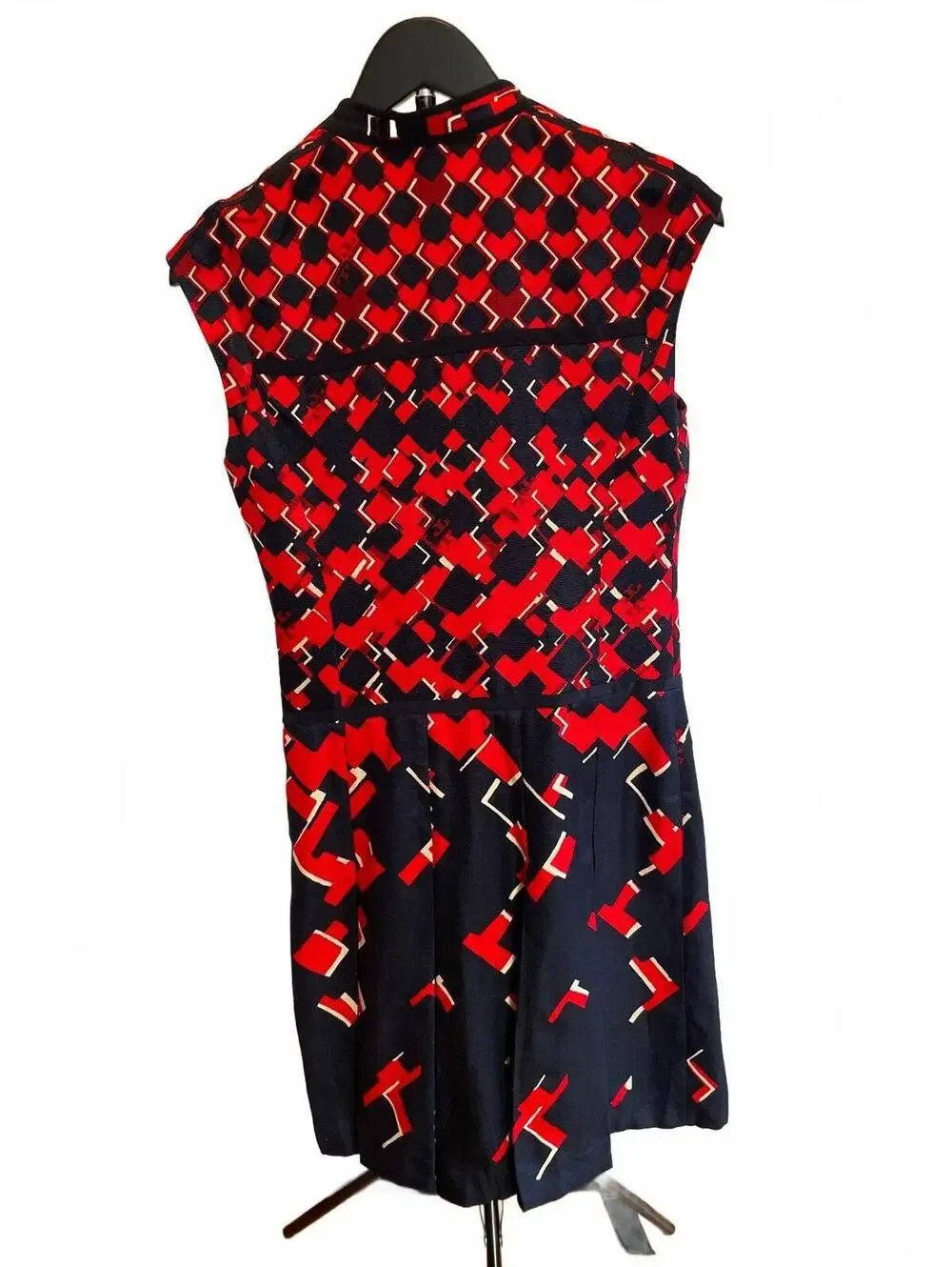 Tory Burch Truman Silk Dress Red Navy Geometric Pleated Size 2